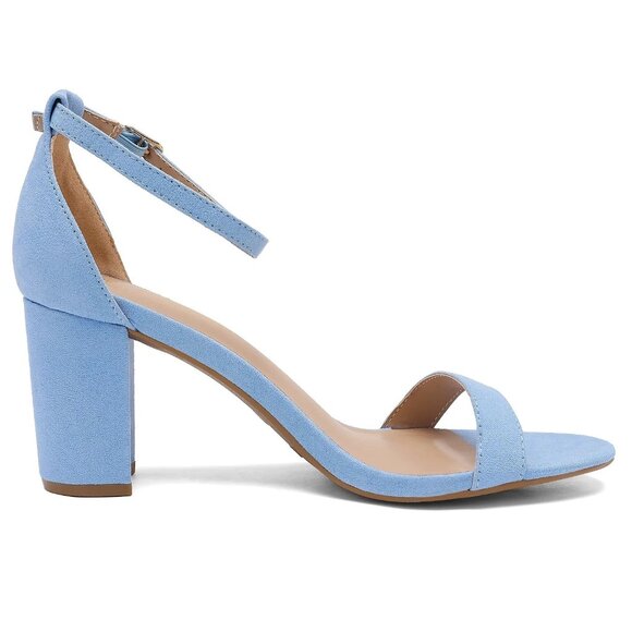 Dream Pairs Size 10 Sandals Blue Suede Ankle Strap 3in Chunky Heel Open Toe - Picture 6 of 9